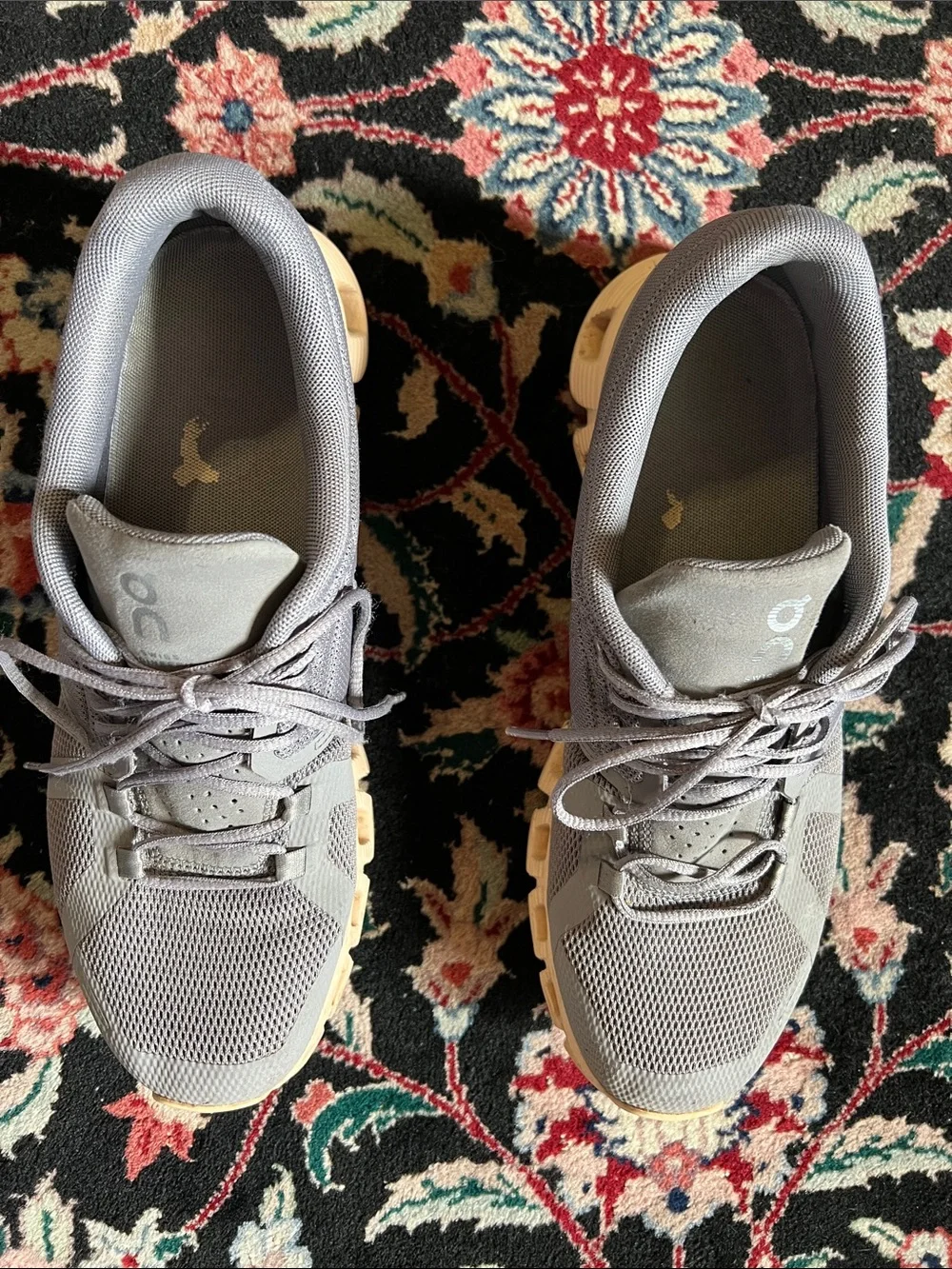On Running Women’s Athletic Shoes in Light Gray with Tan Sole